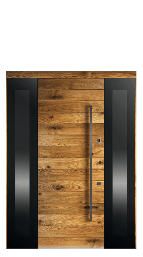 Dębowe drzwi zewnętrzne XFAKTOR - Drzwi 1X, 2 dostawki, podswietlenie LED